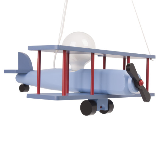Lampadario a sospensione per cameretta bimbo , aereo in legno 45cm X 42cm. Colore celeste/rosso 2