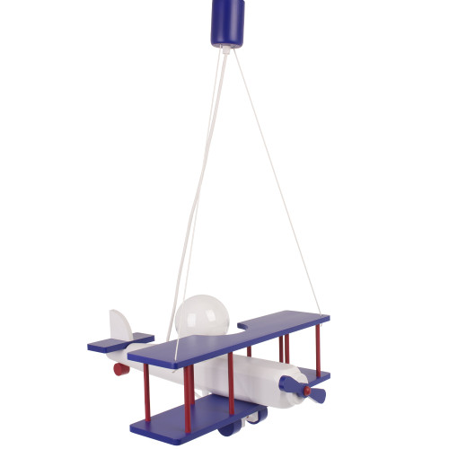 Lampadario a sospensione per cameretta bimbo , aereo in legno 45cm X 42cm. Colore bianco/blu/rosso