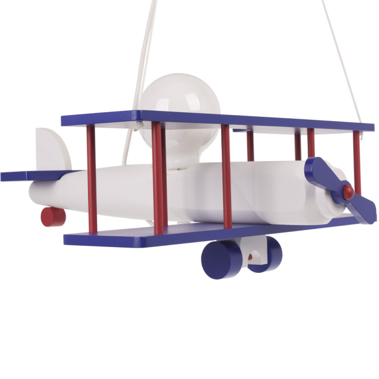 Lampadario a sospensione per cameretta bimbo , aereo in legno 45cm X 42cm. Colore bianco/blu/rosso