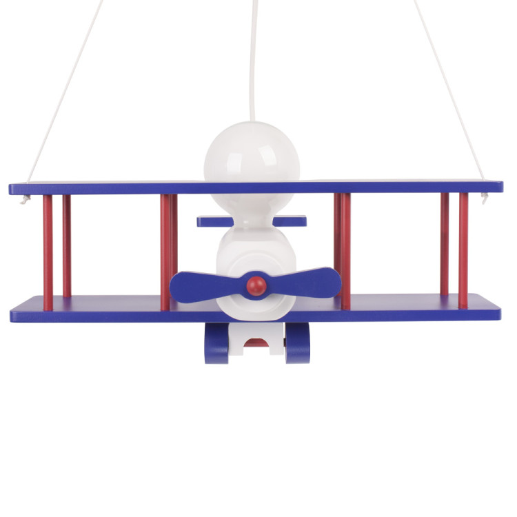 Lampadario a sospensione per cameretta bimbo , aereo in legno 45cm X 42cm. Colore bianco/blu/rosso