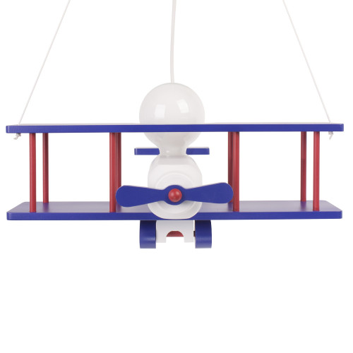 Lampadario a sospensione per cameretta bimbo , aereo in legno 45cm X 42cm. Colore bianco/blu/rosso