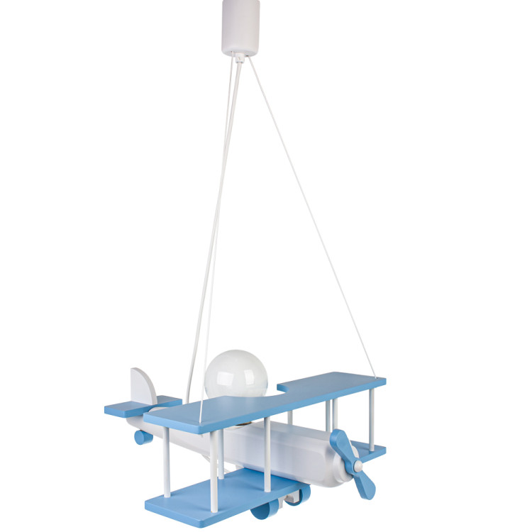 Lampadario a sospensione per cameretta bimbo , aereo in legno 45cm X 42cm. Colore bianco/celeste