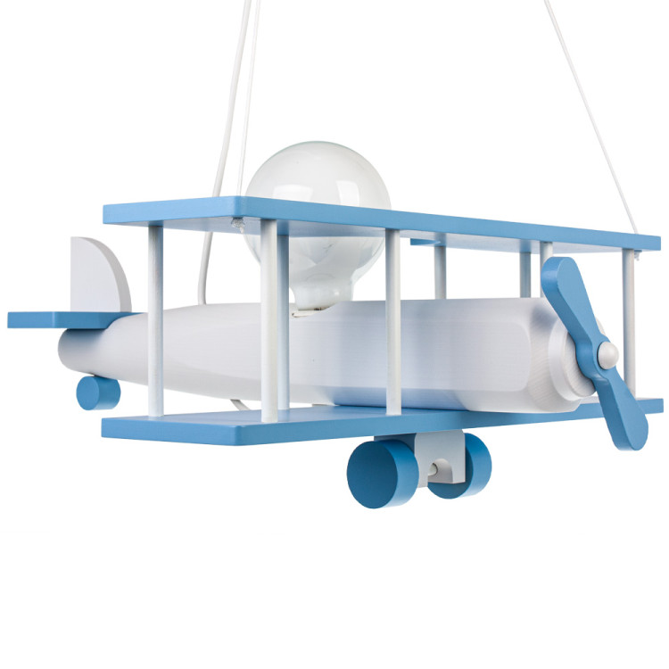 Lampadario a sospensione per cameretta bimbo , aereo in legno 45cm X 42cm. Colore bianco/celeste