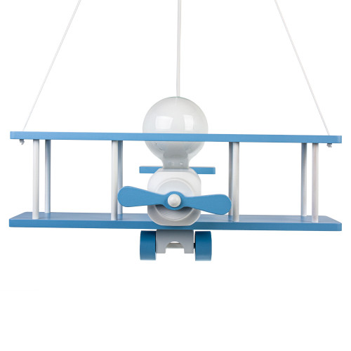 Lampadario a sospensione per cameretta bimbo , aereo in legno 45cm X 42cm. Colore bianco/celeste