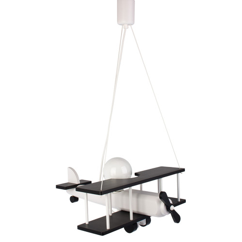 Lampadario a sospensione per cameretta bimbo , aereo in legno 45cm X 42cm. Colore bianco/nero 2