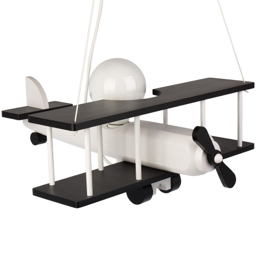Lampadario a sospensione per cameretta bimbo , aereo in legno 45cm X 42cm. Colore bianco/nero