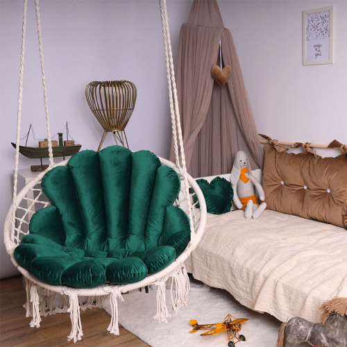 Poltrona pensile con set di cuscini in velluto a conchiglia
