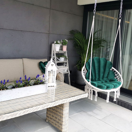 Poltrona pensile con set di cuscini in velluto a conchiglia