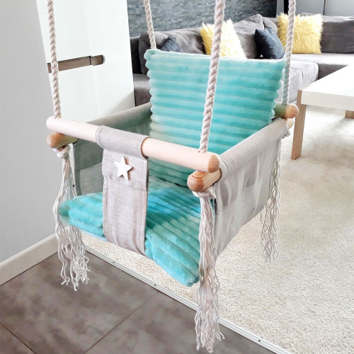 Altalena per bambini materiale Minky con cintura di sicurezza