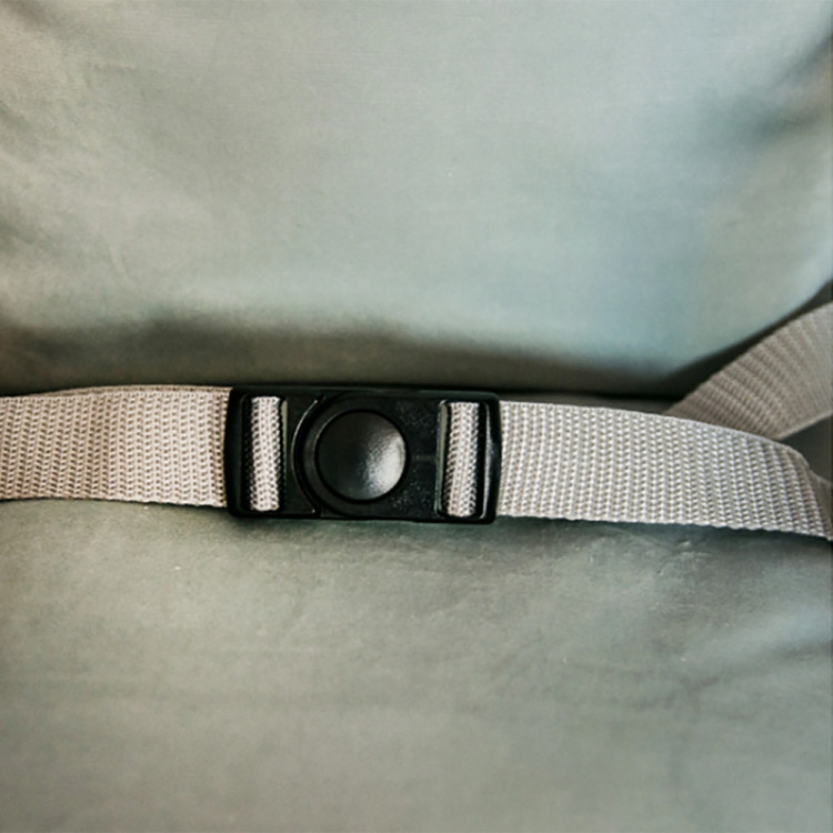 Altalena Orsetto grigia in legno per bambini con cintura di sicurezza