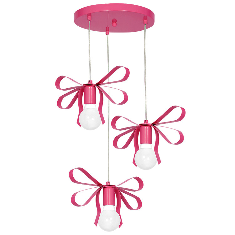 Lampadario in acciaio da soffitto per cameretta bambini, lampada a sospensione Fiocco3 rosa scuro
