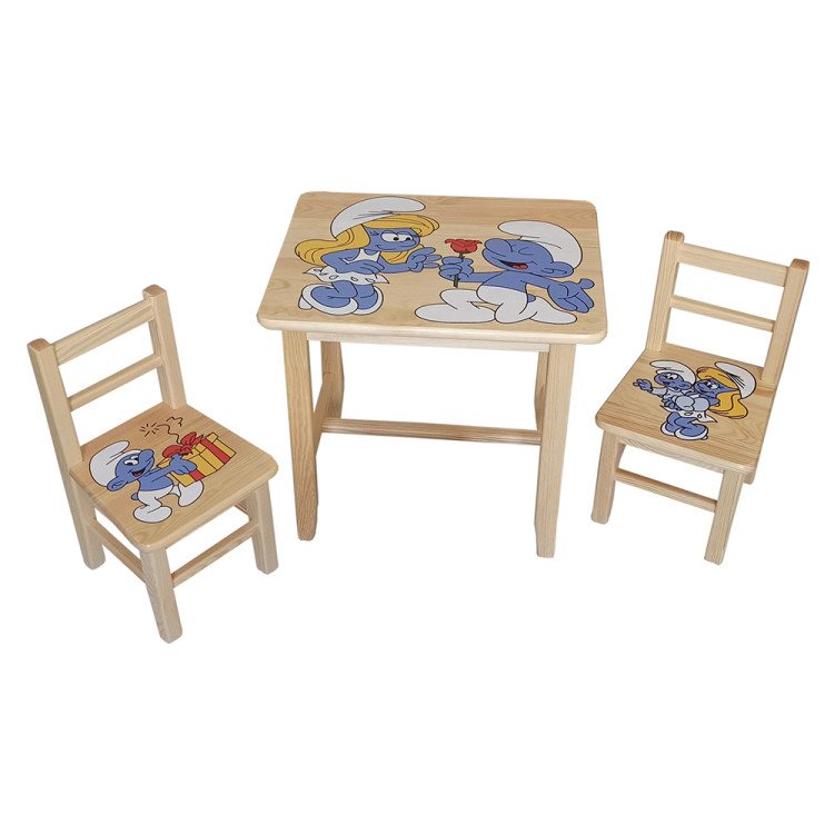 Set in legno tavolino con 2 sedie per cameretta bambini. PUFFI