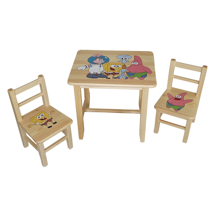 Set in legno tavolino con 2 sedie per cameretta bambini. SPOONGEBOB