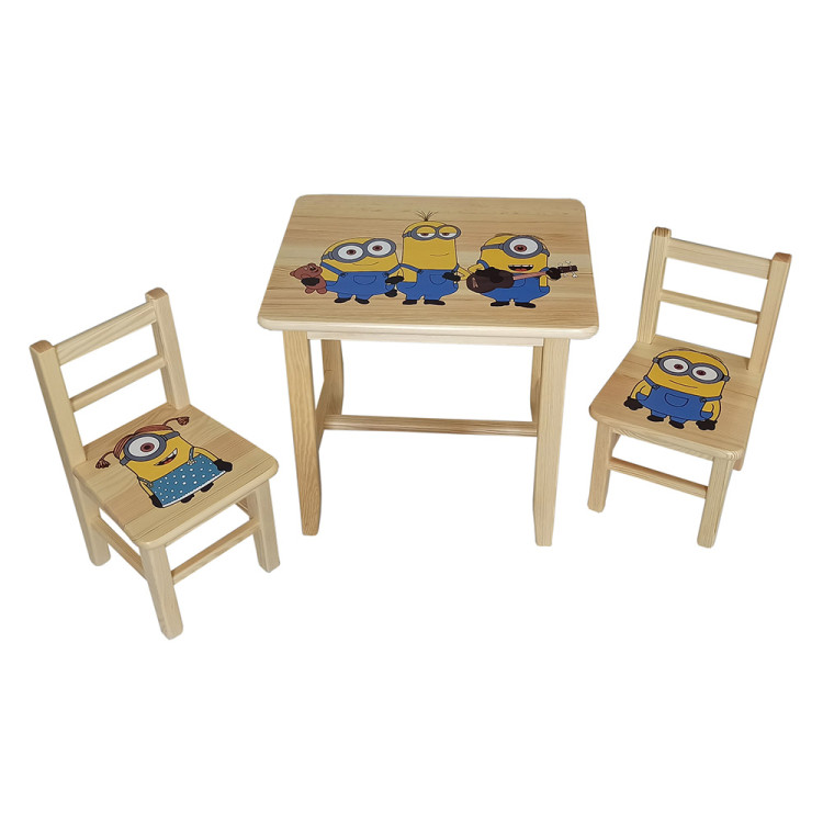 Set in legno tavolino con 2 sedie per cameretta bambini. MINIONS