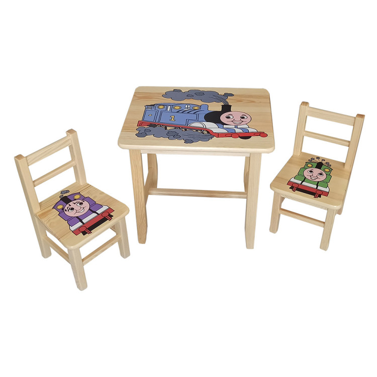 Set in legno tavolino con 2 sedie per cameretta bambini. TRENINO.