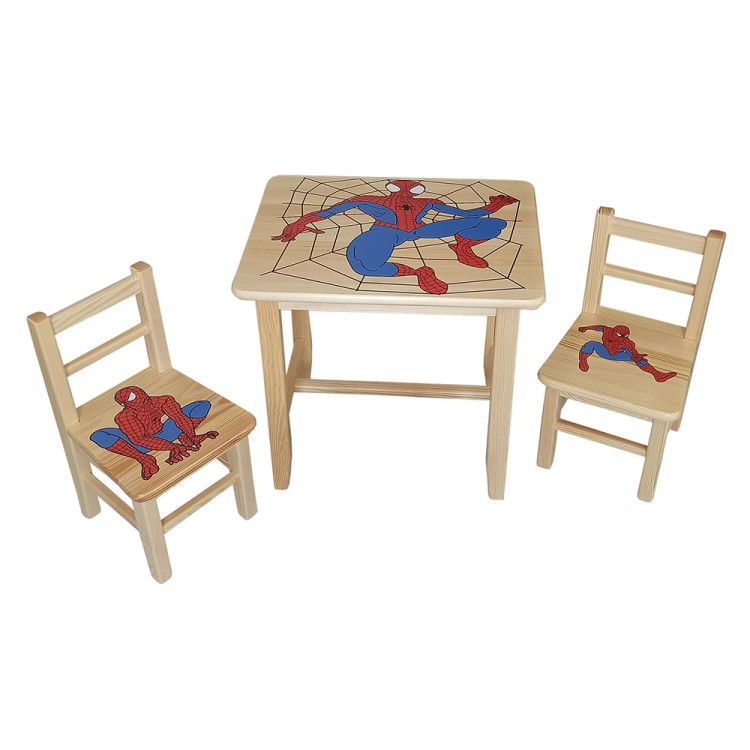 Set in legno tavolino con 2 sedie per cameretta bambini. SPIDERMAN