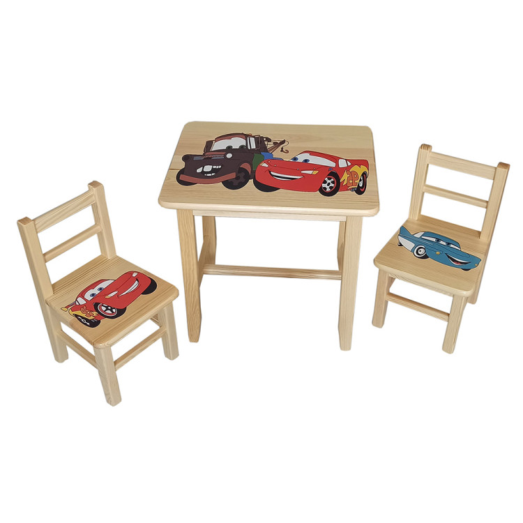 Set in legno tavolino con 2 sedie per cameretta bambini. M6-CARS.