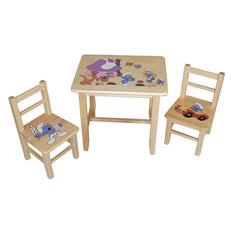 Set in legno tavolino con 2 sedie per cameretta bambini. PUFFI