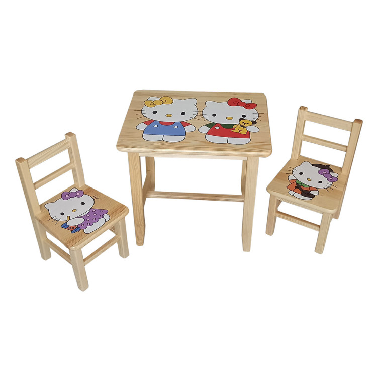 Set in legno tavolino con 2 sedie per cameretta bambini. HELLO KITTY.