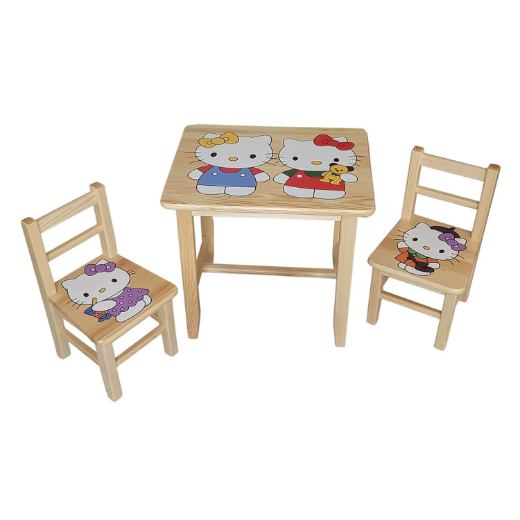 Set in legno tavolino con 2 sedie per cameretta bambini. M7-KITTY.