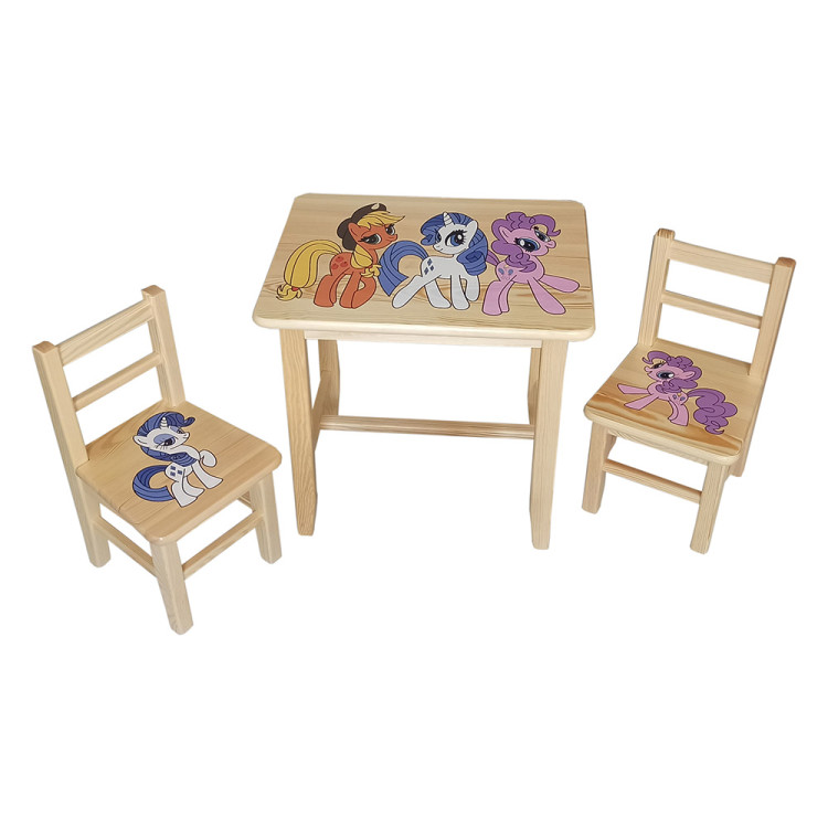 Set in legno tavolino con 2 sedie per cameretta bambini. M11-PONY