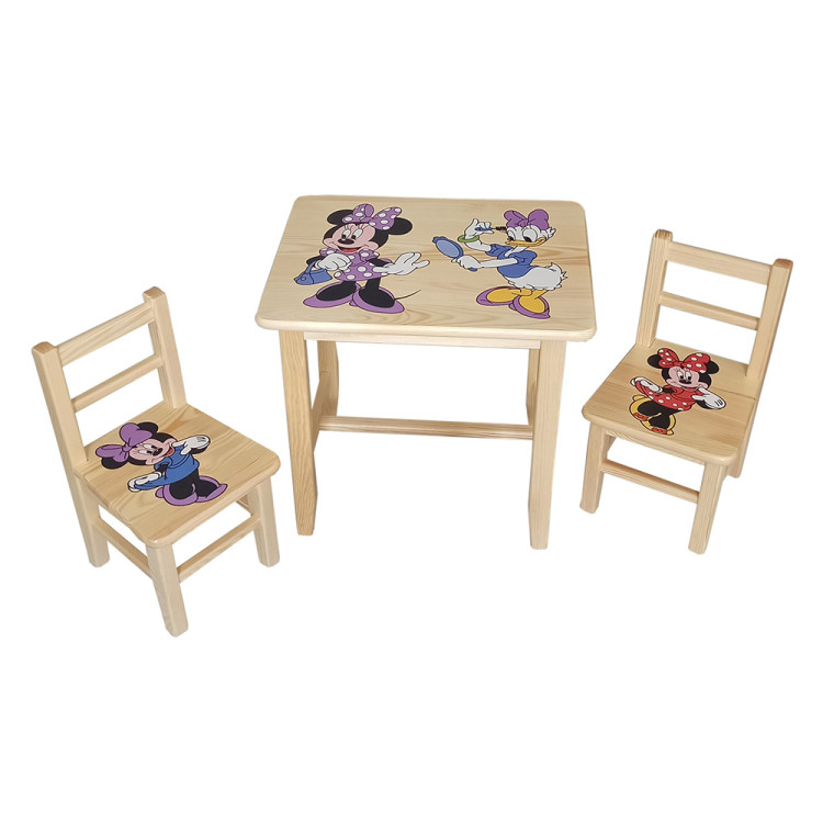 Set in legno tavolino con 2 sedie per cameretta bambini. M13-MINNIE.