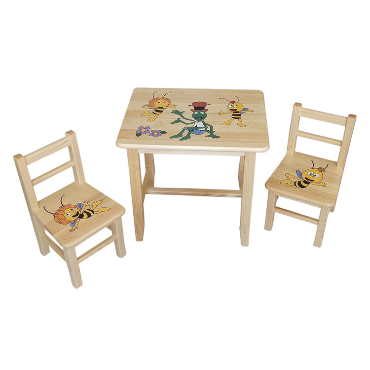 Set in legno tavolino con 2 sedie per cameretta bambini. APE MAIA.