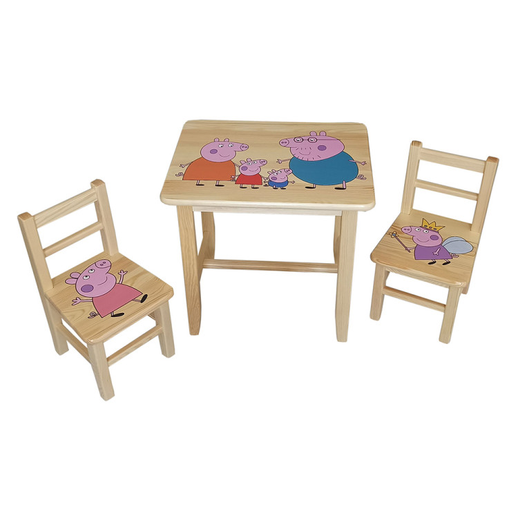 Set in legno tavolino con 2 sedie per cameretta bambini. PEPPA PIG