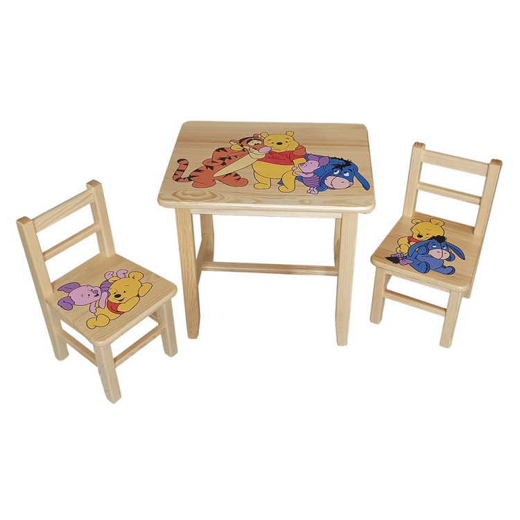 Set in legno tavolino con 2 sedie per cameretta bambini. M2- POOH.