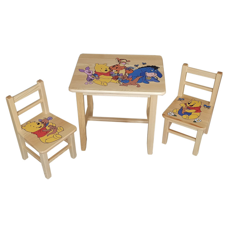 Set in legno tavolino con 2 sedie per cameretta bambini. WINNIE THE POOH