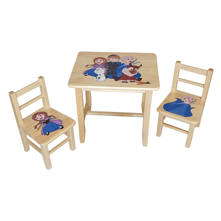 Set in legno tavolino con 2 sedie per cameretta bambini. FROZEN.