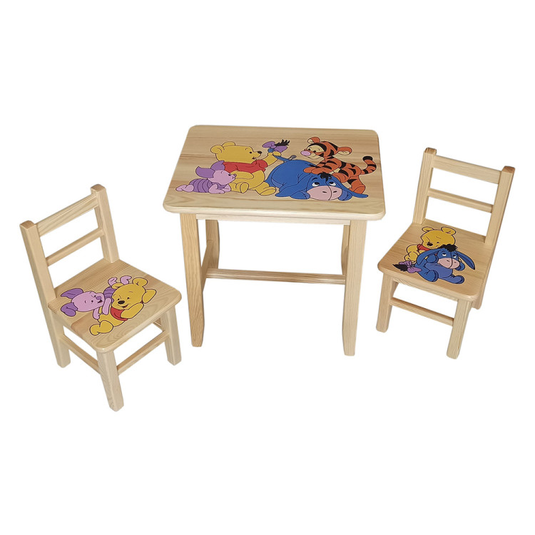 Set in legno tavolino con 2 sedie per cameretta bambini. WINNIE THE POOH