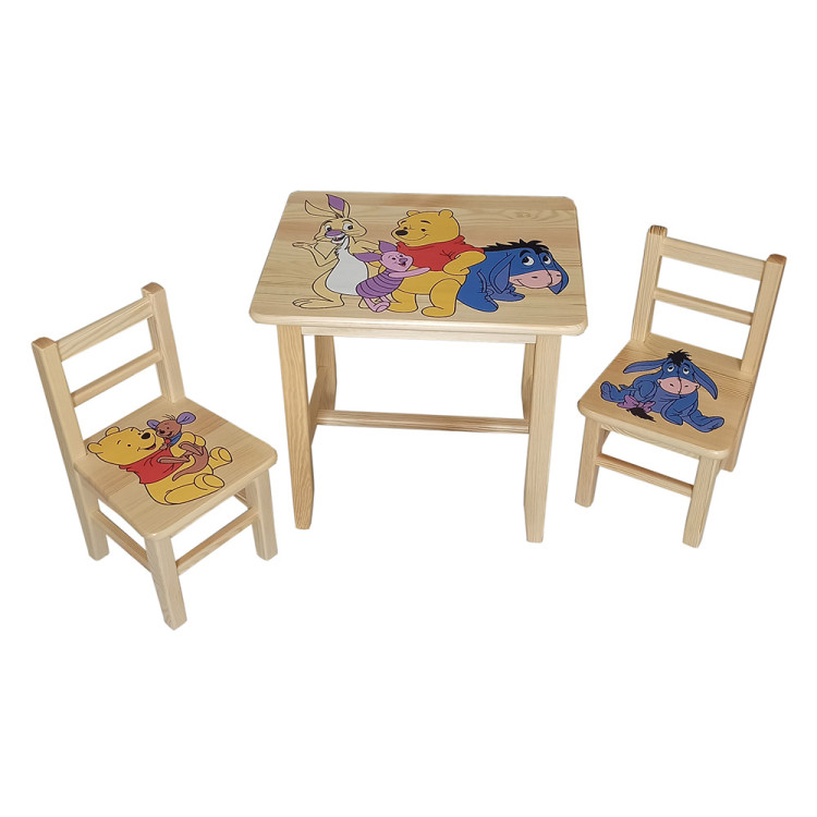 Set in legno tavolino con 2 sedie per cameretta bambini. M14- POOH.