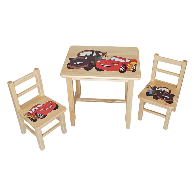 Set in legno tavolino con 2 sedie per cameretta bambini. CARS.