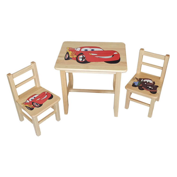 Set in legno tavolino con 2 sedie per cameretta bambini. CARS.