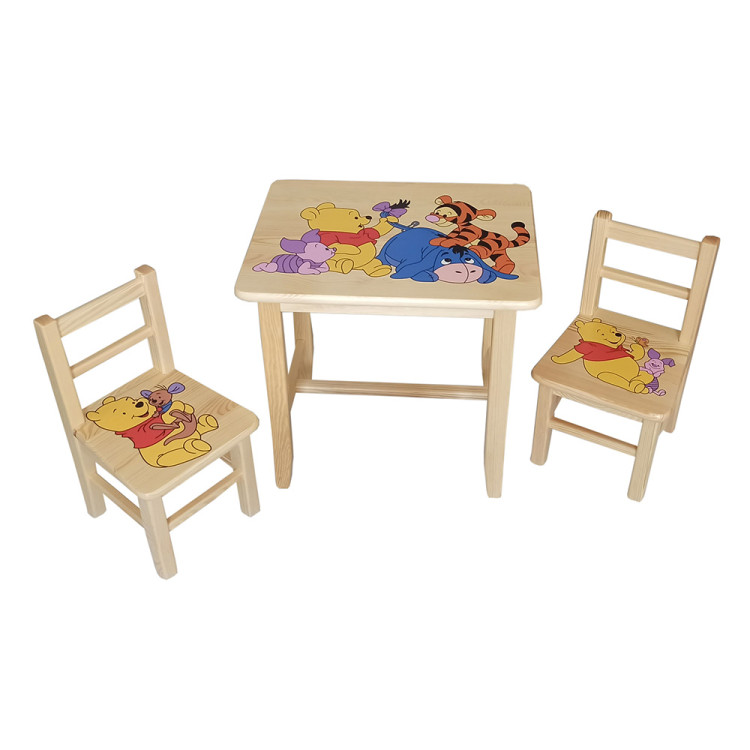 Set in legno tavolino con 2 sedie per cameretta bambini. WINNIE THE POOH.