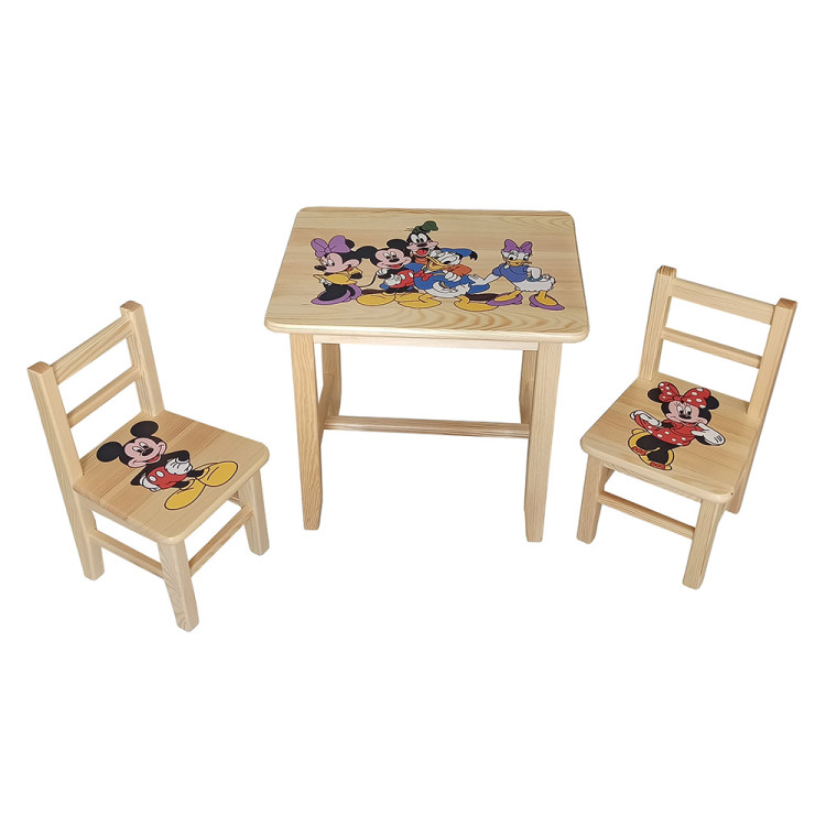 Set in legno tavolino con 2 sedie per cameretta bambini. TOPOLINO