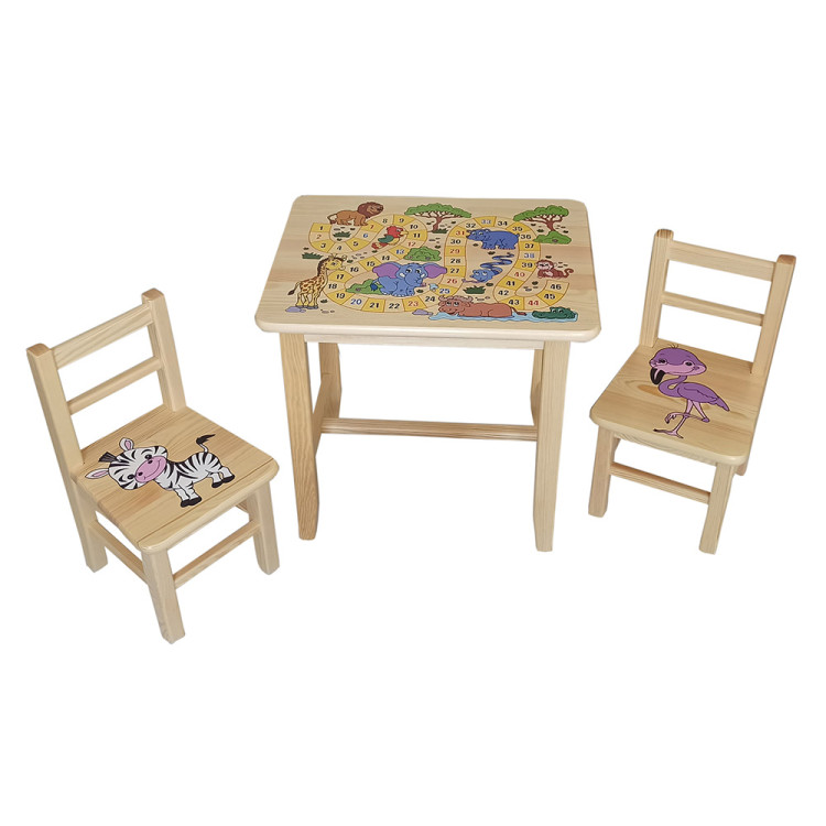 Set in legno tavolino con 2 sedie per cameretta bambini. GIOCO FORESTA